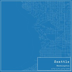 Blueprint US city map of Seattle, Washington.
