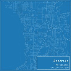 Blueprint US city map of Seattle, Washington.