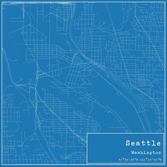 Blueprint US city map of Seattle, Washington.