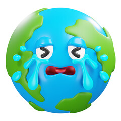 Crying earth, Earth emoticon, 3d emoji, 3d rendering illustration.