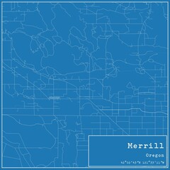 Blueprint US city map of Merrill, Oregon.