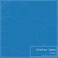 Blueprint US city map of Crater Lake, Oregon.