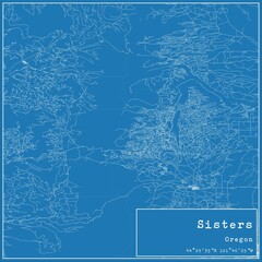 Blueprint US city map of Sisters, Oregon.