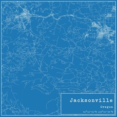 Blueprint US city map of Jacksonville, Oregon.