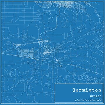 Blueprint US city map of Hermiston, Oregon.