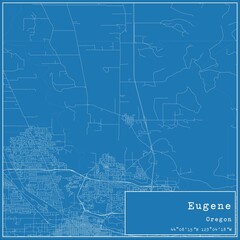 Blueprint US city map of Eugene, Oregon.
