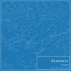 Blueprint US city map of Glendale, Oregon.