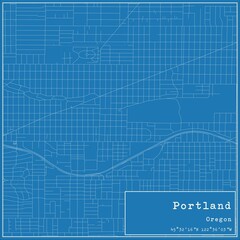 Blueprint US city map of Portland, Oregon.