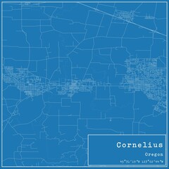 Blueprint US city map of Cornelius, Oregon.