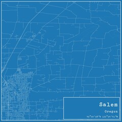 Blueprint US city map of Salem, Oregon.