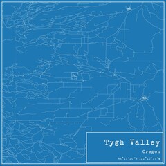 Blueprint US city map of Tygh Valley, Oregon.