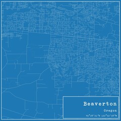 Blueprint US city map of Beaverton, Oregon.