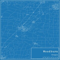 Blueprint US city map of Woodburn, Oregon.