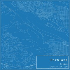 Blueprint US city map of Portland, Oregon.