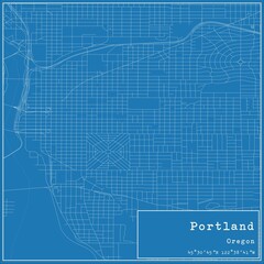 Blueprint US city map of Portland, Oregon.