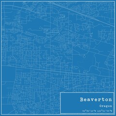 Fototapeta premium Blueprint US city map of Beaverton, Oregon.