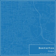 Blueprint US city map of Beaverton, Oregon.