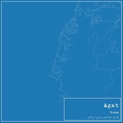 Blueprint US city map of Agat, Guam.