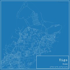 Blueprint US city map of Yigo, Guam.