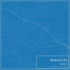 Blueprint US city map of Honolulu, Hawaii.