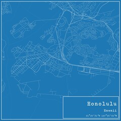 Blueprint US city map of Honolulu, Hawaii.