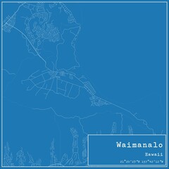 Blueprint US city map of Waimanalo, Hawaii.