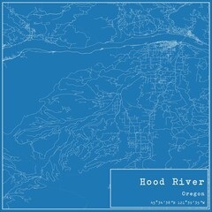 Blueprint US city map of Hood River, Oregon.
