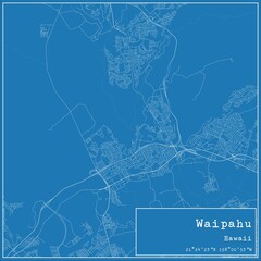 Blueprint US city map of Waipahu, Hawaii.
