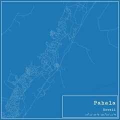 Blueprint US city map of Pahala, Hawaii.