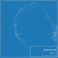 Blueprint US city map of Lahaina, Hawaii.
