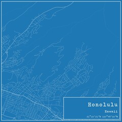 Blueprint US city map of Honolulu, Hawaii.