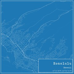 Blueprint US city map of Honolulu, Hawaii.