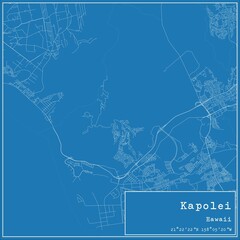 Blueprint US city map of Kapolei, Hawaii.