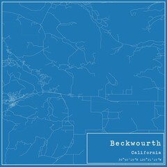 Blueprint US city map of Beckwourth, California.
