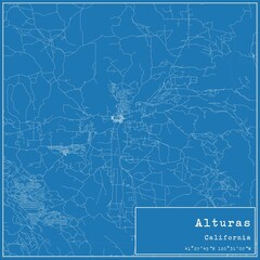 Blueprint US city map of Alturas, California.