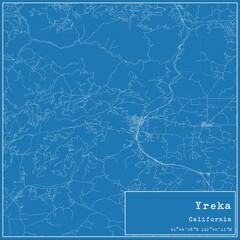Blueprint US city map of Yreka, California.