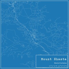 Blueprint US city map of Mount Shasta, California.