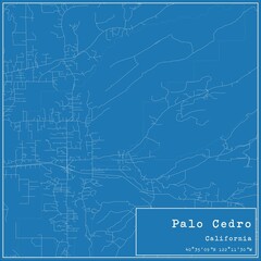 Blueprint US city map of Palo Cedro, California.