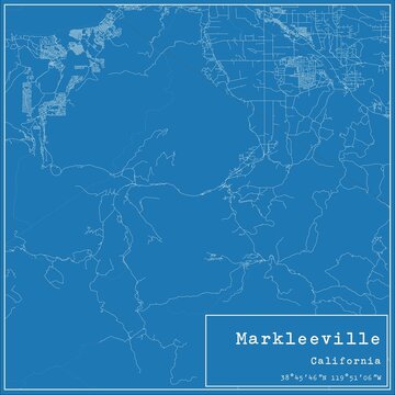 Blueprint US city map of Markleeville, California.