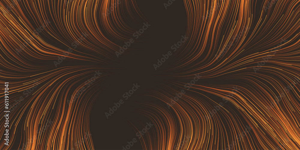 Aufkleber orange and brown moving, flowing stream of particles in curving, wavy lines - digitally generated fu