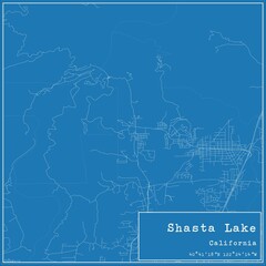 Blueprint US city map of Shasta Lake, California.