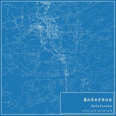 Blueprint US city map of Anderson, California.