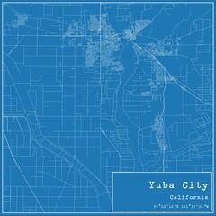 Blueprint US city map of Yuba City, California. - obrazy, fototapety, plakaty