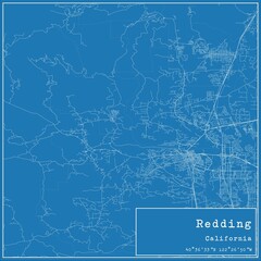 Blueprint US city map of Redding, California. - obrazy, fototapety, plakaty