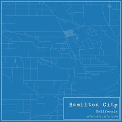 Blueprint US city map of Hamilton City, California. - obrazy, fototapety, plakaty