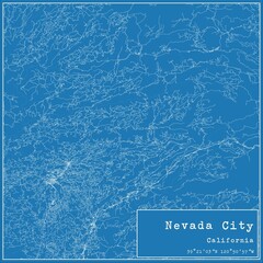Blueprint US city map of Nevada City, California.