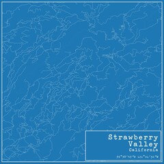 Blueprint US city map of Strawberry Valley, California.