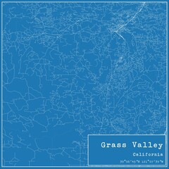 Blueprint US city map of Grass Valley, California.