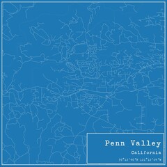 Blueprint US city map of Penn Valley, California. - obrazy, fototapety, plakaty