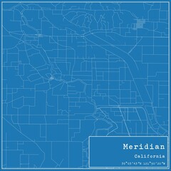Blueprint US city map of Meridian, California.